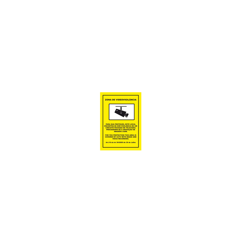 Placa Sinalética Autocolante em PP - Zona de Videovigilância (15x20cm)